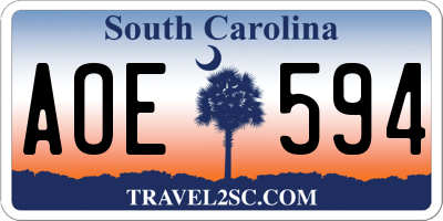 SC license plate AOE594
