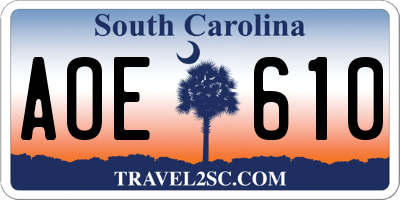 SC license plate AOE610
