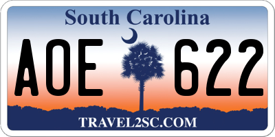 SC license plate AOE622