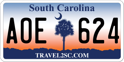 SC license plate AOE624
