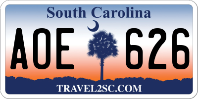 SC license plate AOE626