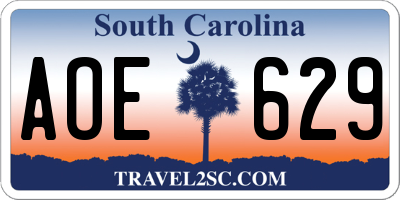 SC license plate AOE629