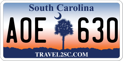 SC license plate AOE630