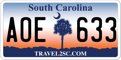 SC license plate AOE633