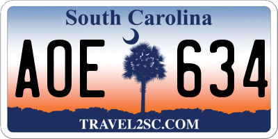 SC license plate AOE634