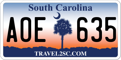 SC license plate AOE635