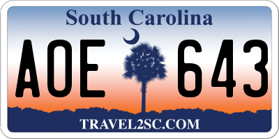SC license plate AOE643