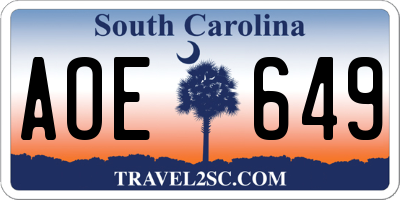 SC license plate AOE649