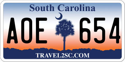 SC license plate AOE654