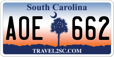 SC license plate AOE662