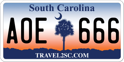 SC license plate AOE666