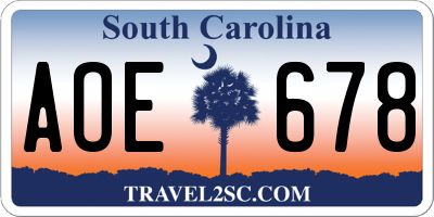 SC license plate AOE678