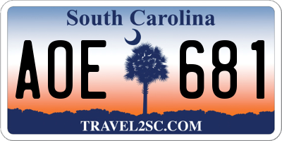SC license plate AOE681