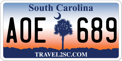 SC license plate AOE689