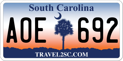SC license plate AOE692