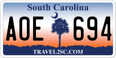 SC license plate AOE694