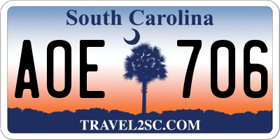 SC license plate AOE706