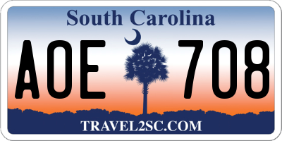 SC license plate AOE708