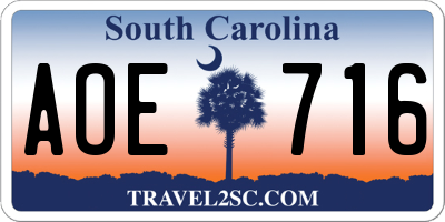 SC license plate AOE716