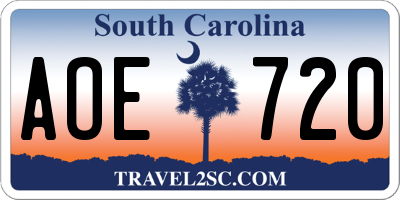 SC license plate AOE720