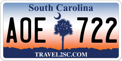 SC license plate AOE722