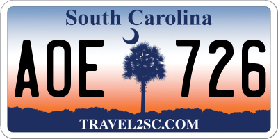 SC license plate AOE726