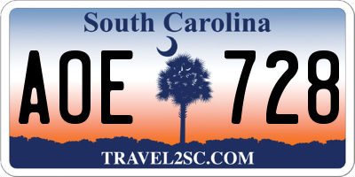SC license plate AOE728