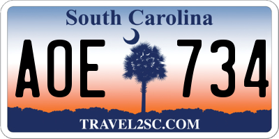 SC license plate AOE734