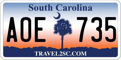 SC license plate AOE735