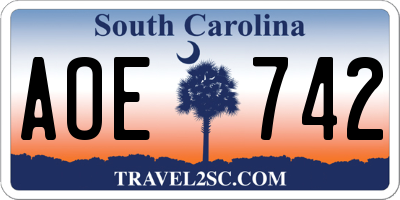 SC license plate AOE742