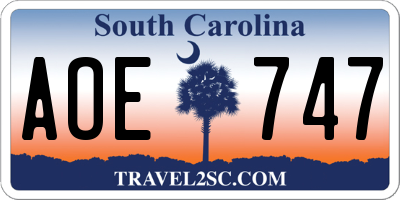 SC license plate AOE747