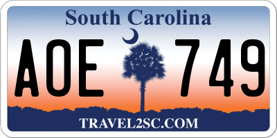 SC license plate AOE749
