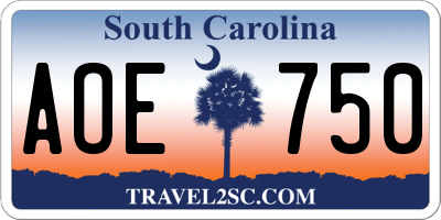 SC license plate AOE750