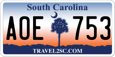SC license plate AOE753