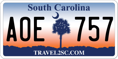 SC license plate AOE757