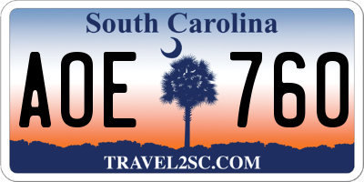 SC license plate AOE760