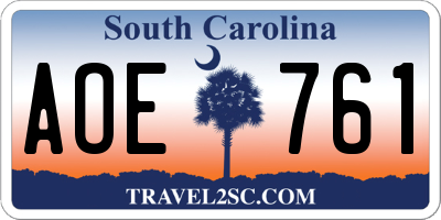 SC license plate AOE761