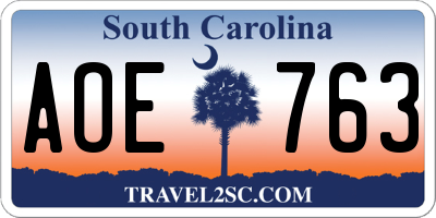 SC license plate AOE763