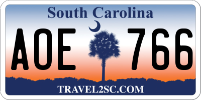 SC license plate AOE766