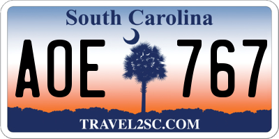 SC license plate AOE767