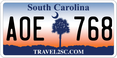 SC license plate AOE768