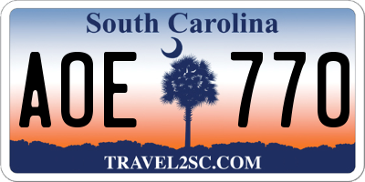 SC license plate AOE770