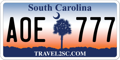 SC license plate AOE777
