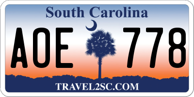 SC license plate AOE778