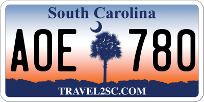 SC license plate AOE780