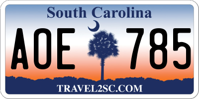 SC license plate AOE785