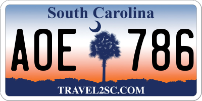 SC license plate AOE786