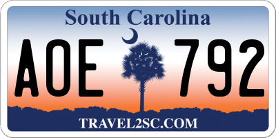 SC license plate AOE792