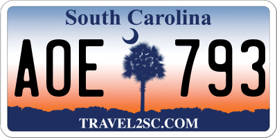 SC license plate AOE793