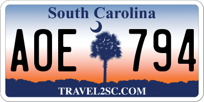 SC license plate AOE794